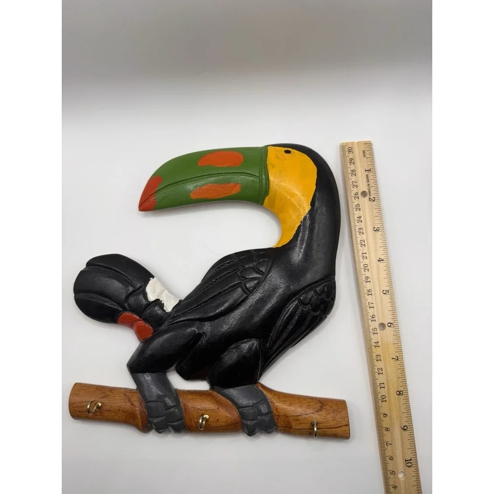 Wall Hook Key Holder Pair Toucan Hand Carved Wood‎ Panama Folk Art 3 Hooks